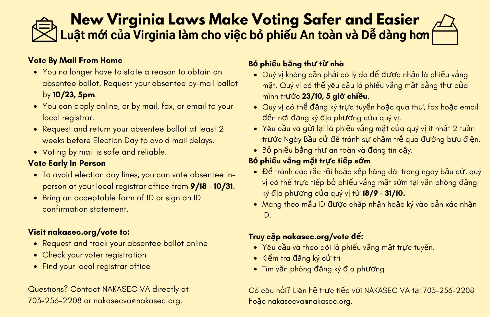 New Virginia Laws Make Voting Safer and Easier; translated to Vietnamese
